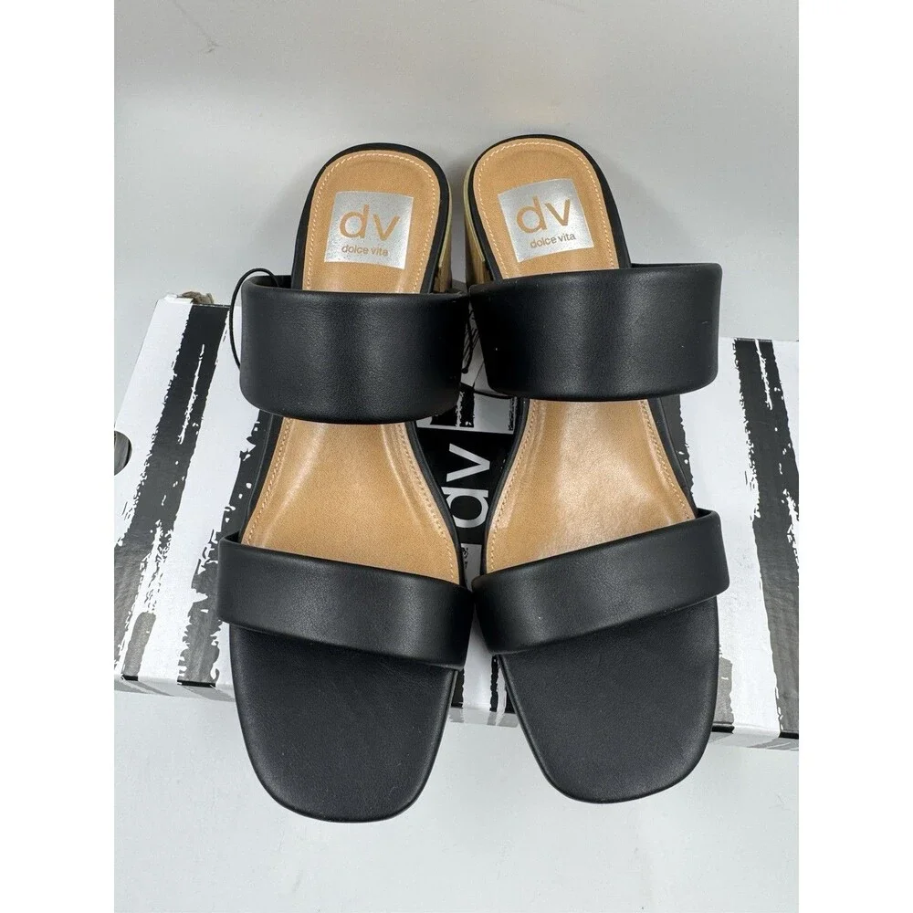 dv By Dolce Vita Women's Sharona Dual Strap Heeled Sandal Black 6.5 New
